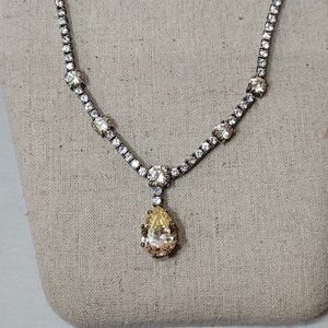 Sterling Cut CZ Tennis Necklace with Lemon Quartz Pear Drop